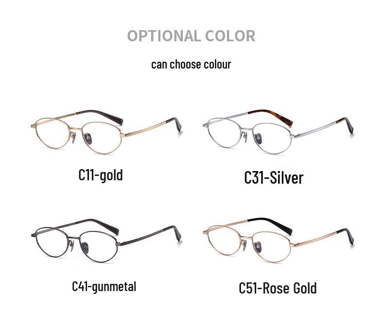 Ultra-Light Titanium Oval Frame Myopia Glasses, Women's Anti-Blue Light Gold Wire Nerd Style