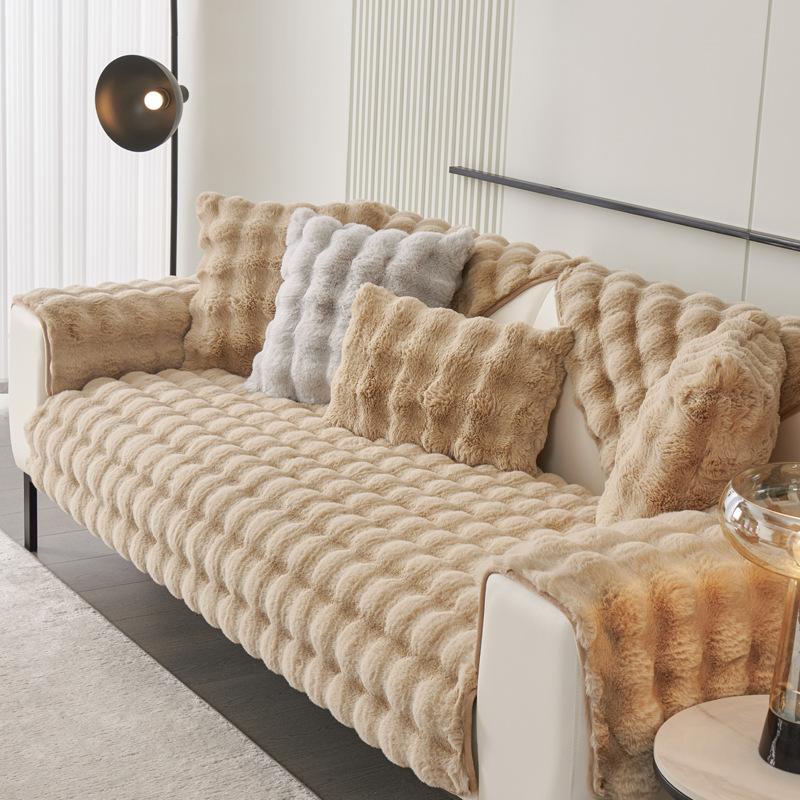 Thickened Plush Sofa Cover Winter Rabbit Plush Warm Sofa Cushion Non-Slip Backrest Cushion Sofa Dust Decoration Soft Comfortable