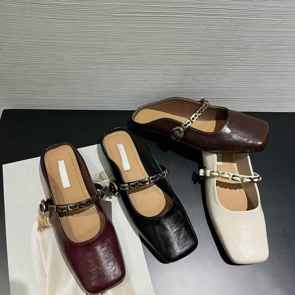 Baotou Half Slippers Women's Summer Outer Wear 2025 Spring and Summer New Flat-bottomed Lazy Muller Slippers Soft-soled Gentle Evening Shoes