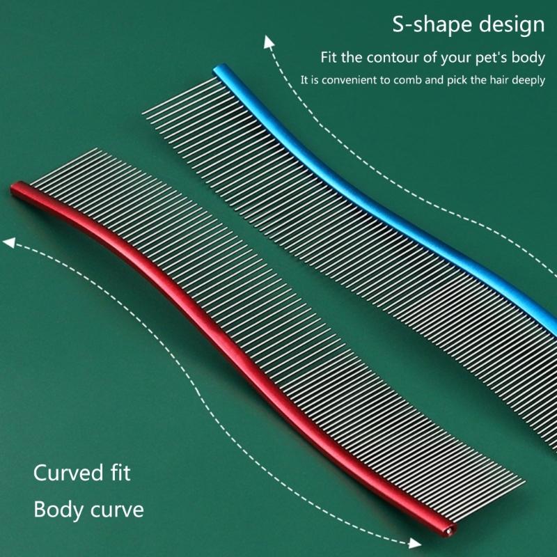 Pet Deshedding Comb for Dogs Cats Easy Use Stainless Steel Hair Comb for Pet Shedding Hair Curved Comb for Pet Grooming