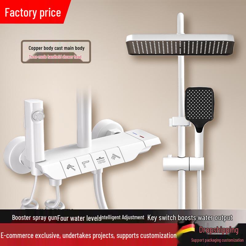All-Copper Digital Display Thermostatic Shower Set with Piano Key Shower Head