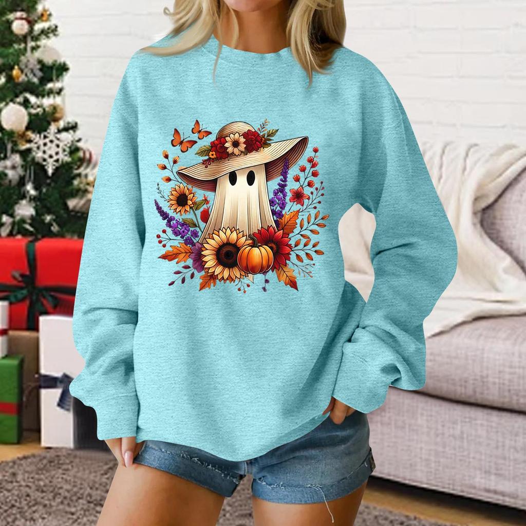 Ladies fashion casual Halloween printed pullover sweater