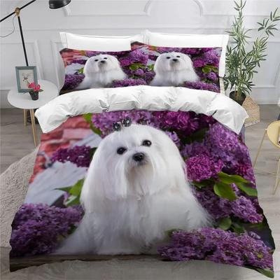 Cute Maltese Dog Duvet Cover Set Pet Dogs Theme Bedding Set Microfiber Kawaii Animal Comforter Cover Twin King For Kids Teens