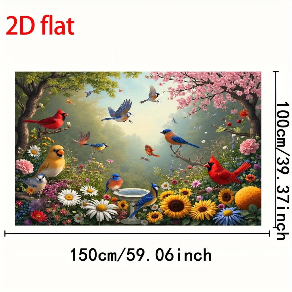 2D plane 1 piece - Spring Garden Birds and Flowers - Birds on the branches and blooming flowers