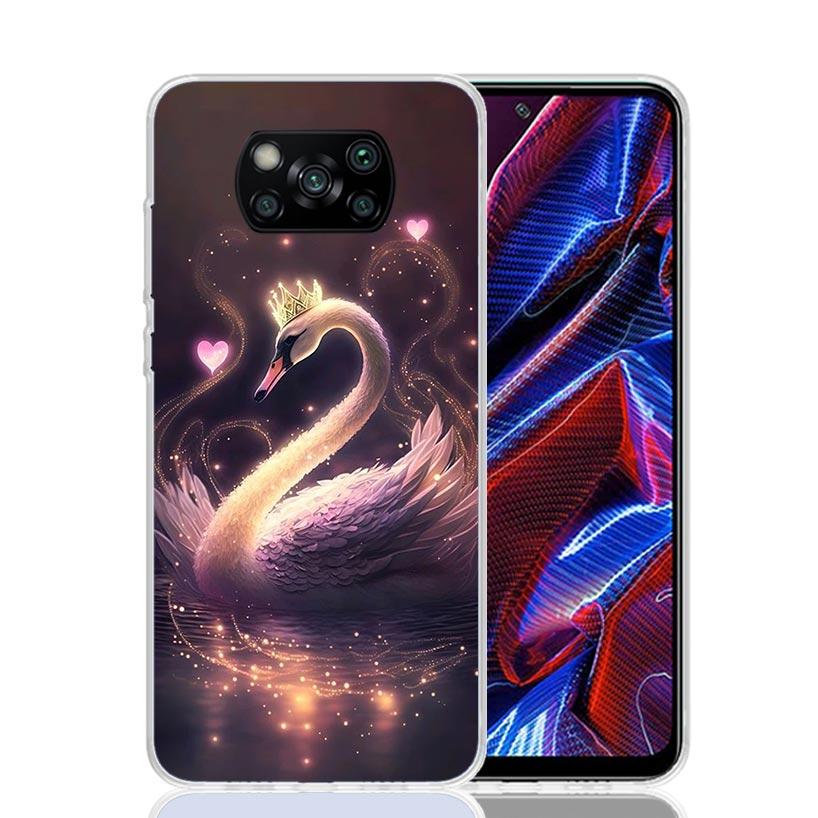 White Swan Grace Art Phone Case For Xiaomi Poco X7 X6 X5 Pro F7 Ultra Redmi 15C 15 13 13C 12 12C 10 10A 10C 9 9A 9C 9T Cover Poc