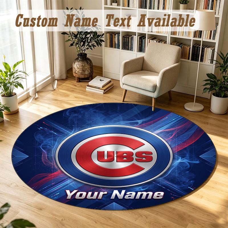 Round Rug Custom NameChicago Cubs Pattern Non Slip Carpet Home Floor Decor