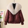 Winter Casual Cotton Coat Women Fashion Warm Big Fur Collar Simple Style Clothes