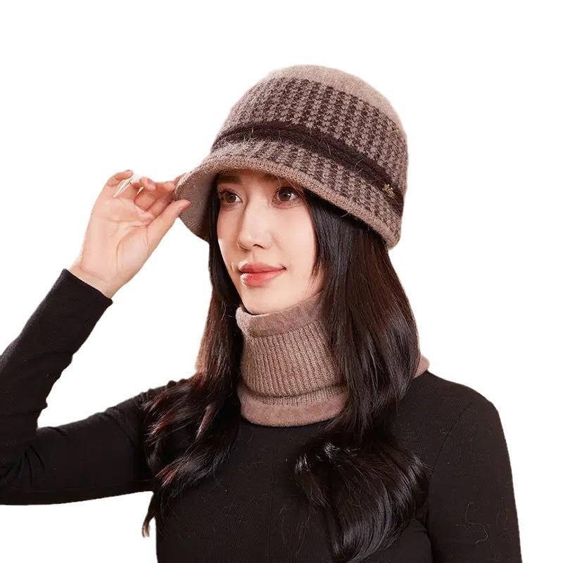 Rabbit Fur Blended Fisherman Hat Mother Female Wool Hat Season Grandma Warm Knitted Basin Hat