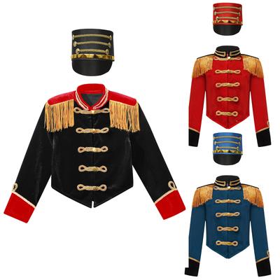 Stand Collar Fringe Epaulet Jacket for Kids Circus Ringmaster Costume Set with Majorette Hat