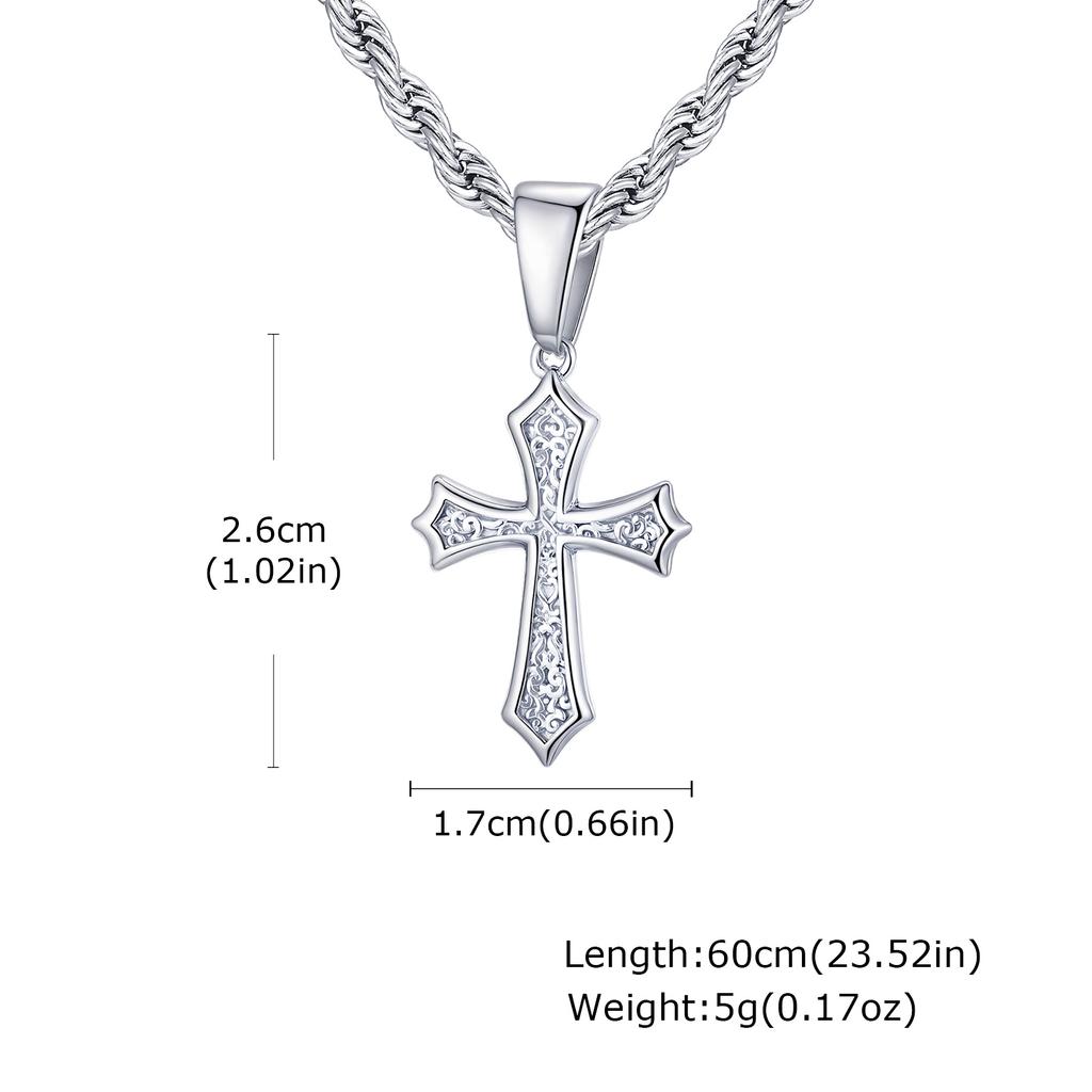 Personality Stainless Steel Cross Pendant Necklace for Men Boys, Retro Religious Faith Prayer Jewelry Gift