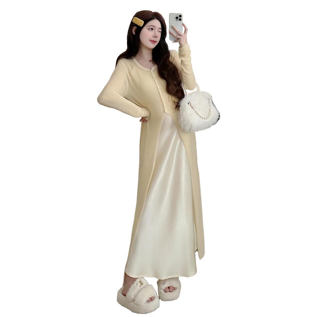 Spring 2026 Elegant Maternity Sling Dress & Cardigan Set
