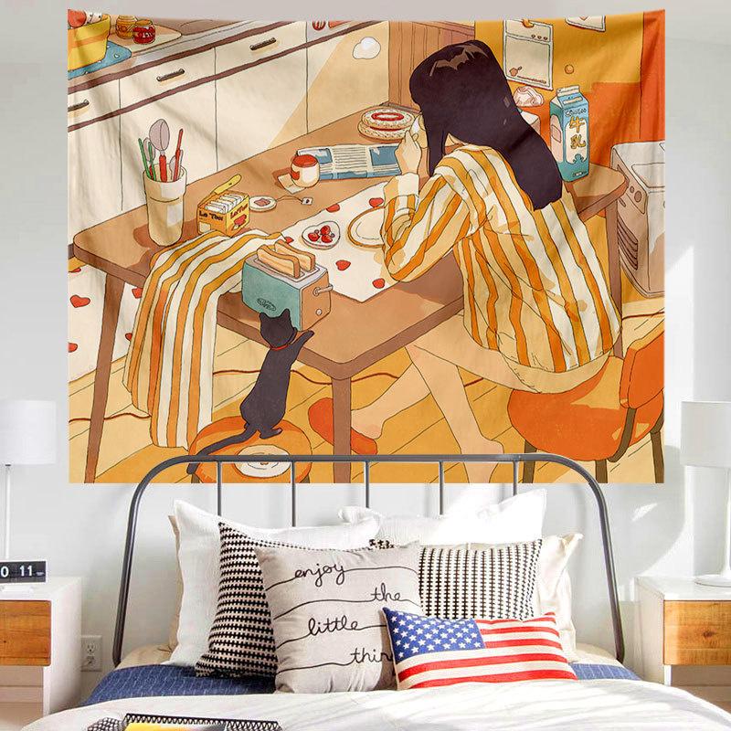 Каваи аниме девушка принт узор гобелен дома гостиная спальня Настенный декор фон ткань — фото 16