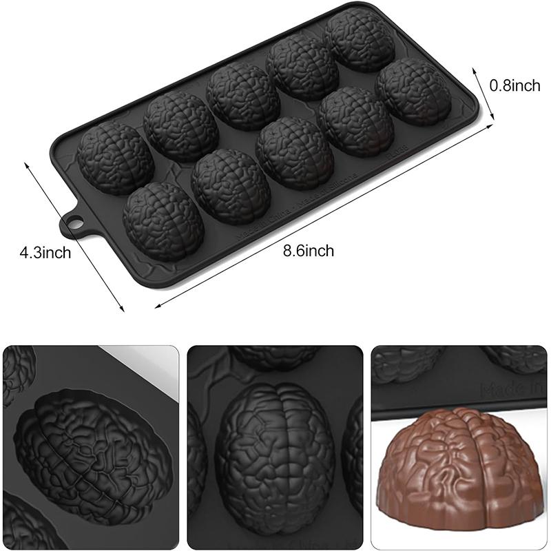 Silicone Brain Chocolate Mold 10-Cavity DIY Halloween Brain Shaped Baking Mold for Chocolate Non-Stick Sugar Pudding Mold