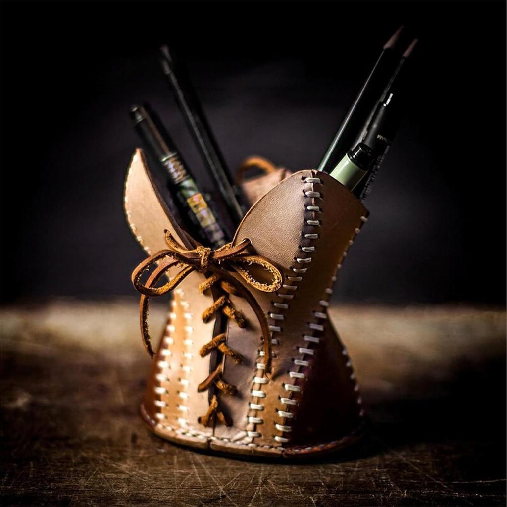 Vintage Leather Corset-Style Pencil Cup Creative Stationery Gift