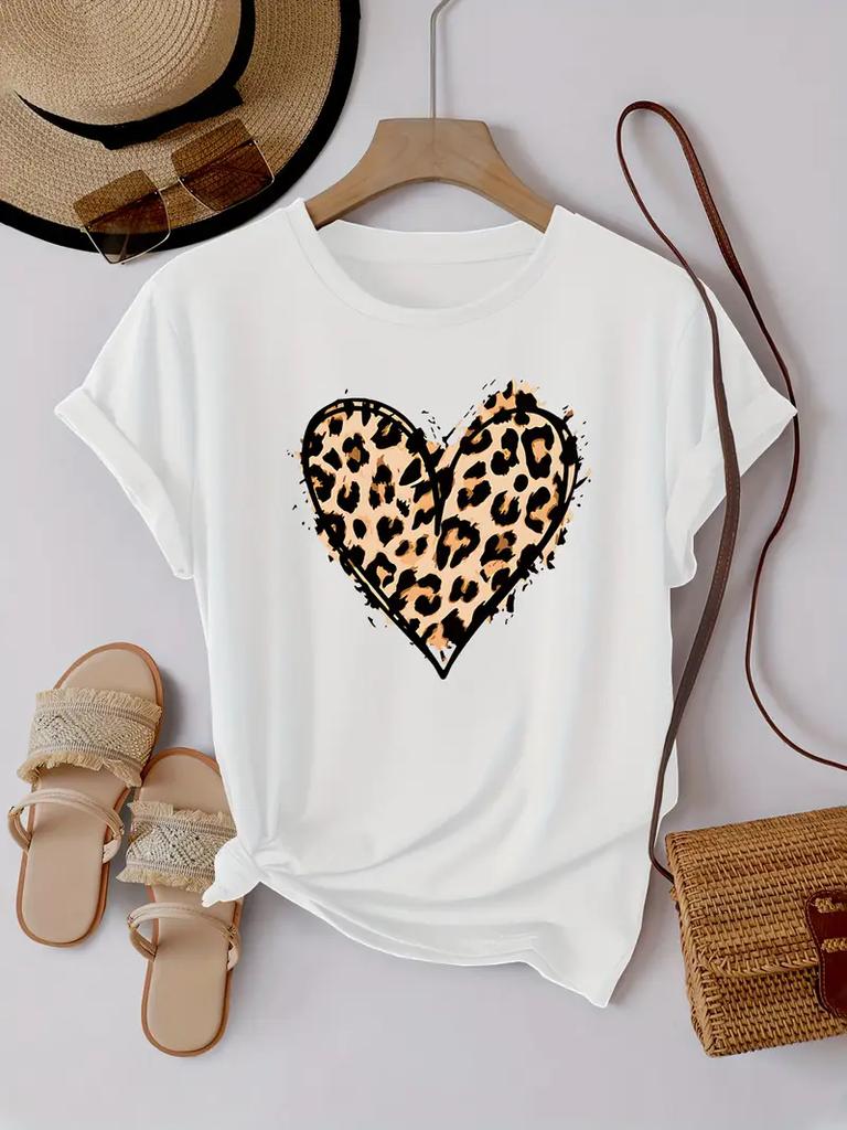 Summer Top Tee Leopard Print Heart Graphic  Lover Tshirt Graphic T Shirts Unisexs Clothing Fashion Tshirt