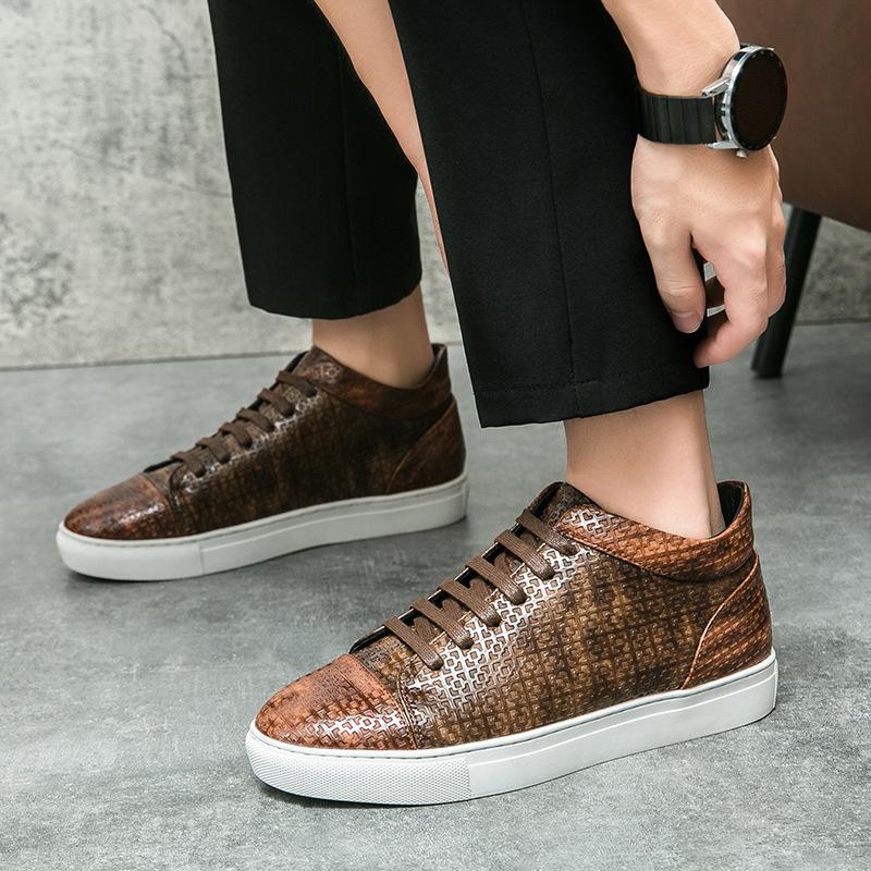 

Independent station European and American business leisure high-top leather shoes men s shoes men s Korean version large size fashion lace-up high-top 46 коричневий