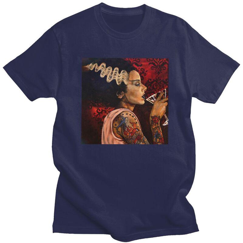 Custom Bride Cocktail Tattoo Art T Shirts Men Short Sleeve Frankenstein Monster Tee Tops Pure Cotton Oversized Tshirts Merch