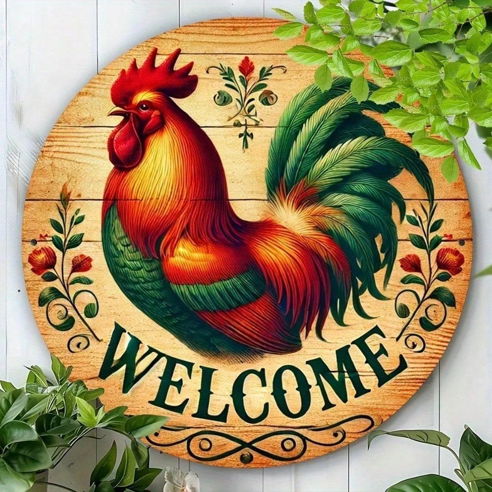Vintage Chicken Tin Metal Wall Art Farmhouse Welcome Sign Country Rustic Home Kitchen Decor Aluminum Plaque