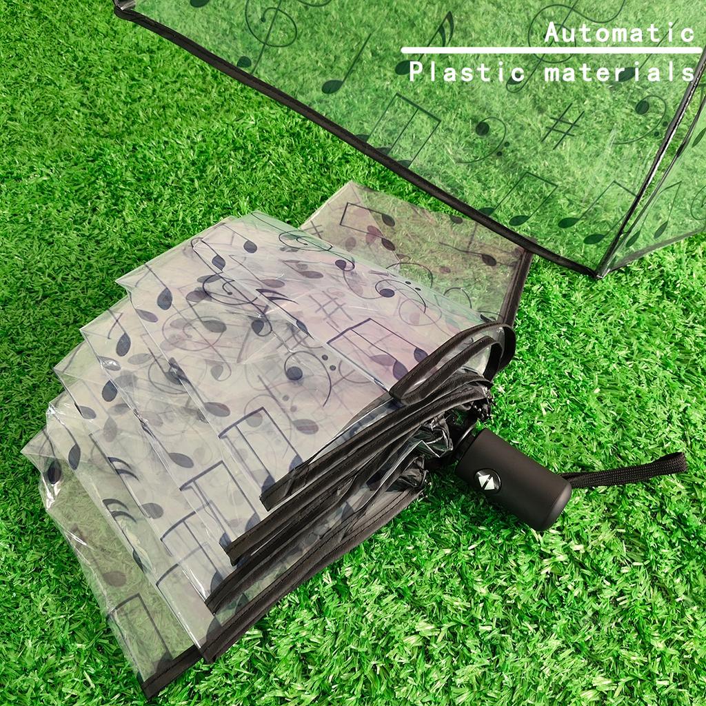 1 Piece of Transparent Umbrella with Note Pattern Pvc Material, Automatic and Manual, Portable Umbrella, Suitable for Traveling and Work Clothing