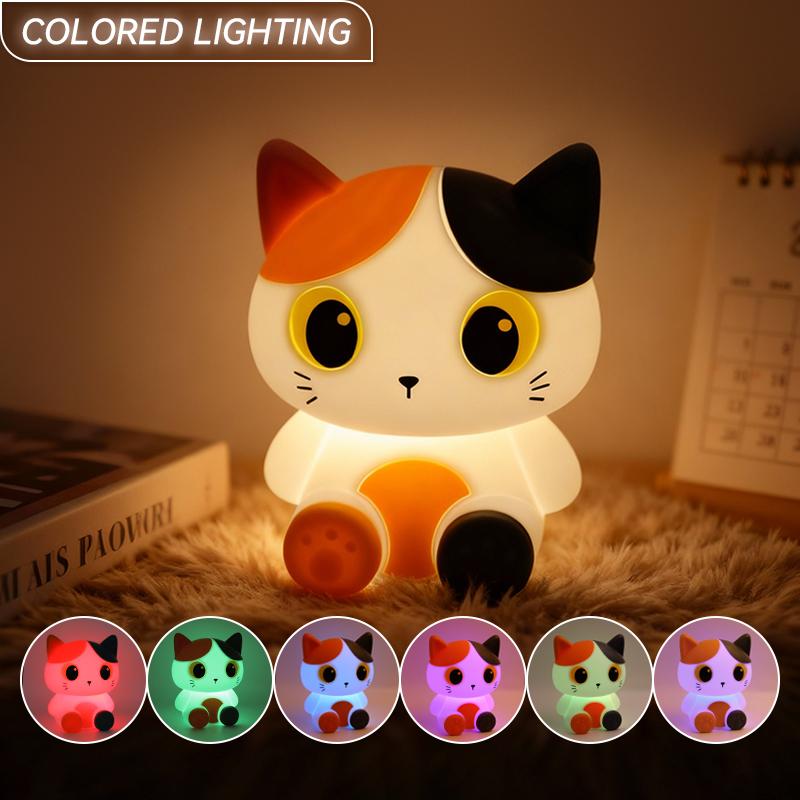 Dreifarbige Katzen-Nachtlampe, Wiederaufladbare Nachttischlampe, Berührungssteuerung mit Dimmfunktion, Timer, Ideal für die Heimdekoration, Perfekte Geschenkauswahl
