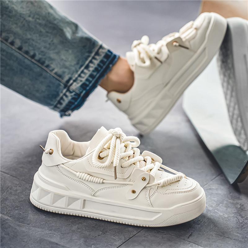 

Spring and Autumn New Versatile Fashion Thick Sole Small White Board Shoes for Men s Small Crowd Sports and Leisure Trend 39 белый