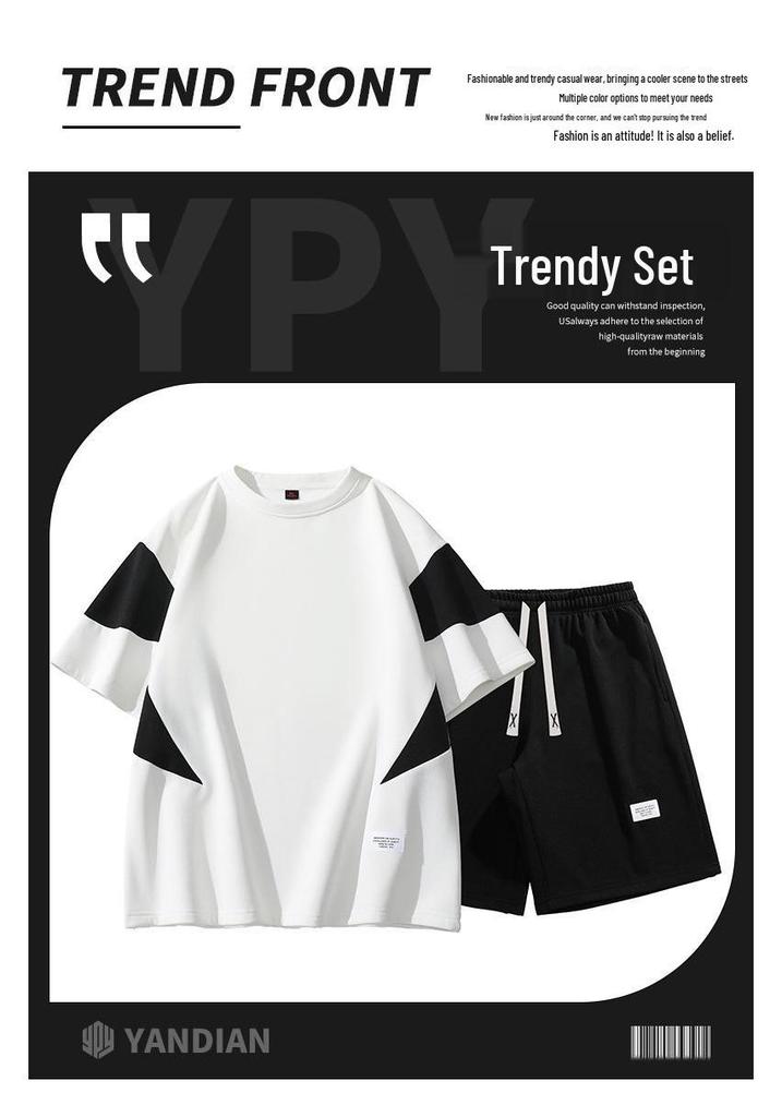 Men's Summer Set: Color Block Short-sleeve T-shirt & Mid-length Shorts, Casual Loose Fit Sports Two-piece