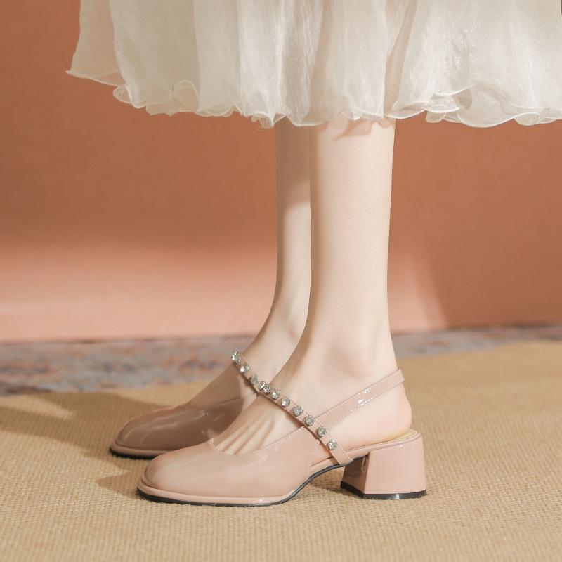 

Baotou sandals female season new versatile rhinestones fairy style with skirt thick heel Mary 39