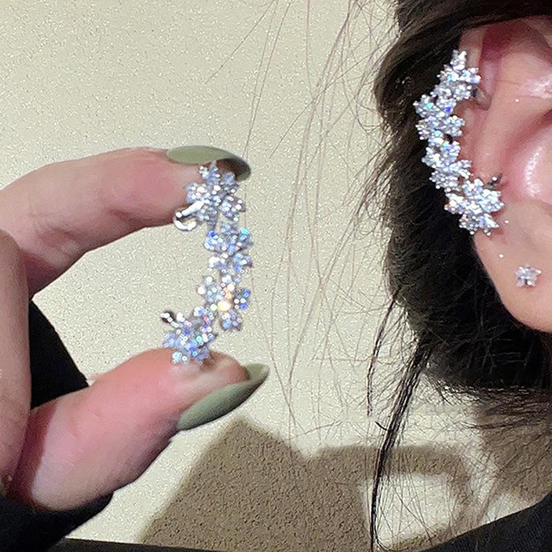 1 Stück Trendiger Schlichter Zirkonia Blumen Ohrklemme Ohrring Ohne Piercing Für Damen Funkelnder Ohr Manschetten Clip Party Hochzeit Schmuck Geschenk