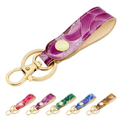 Leo&Aoi Genuine Leather Key Ring, Bag Charm, Key Holder with Snap Button, Belt Style, Cowhide Leather, Key Holder, Women's, Stained Glass Rose, Purple
