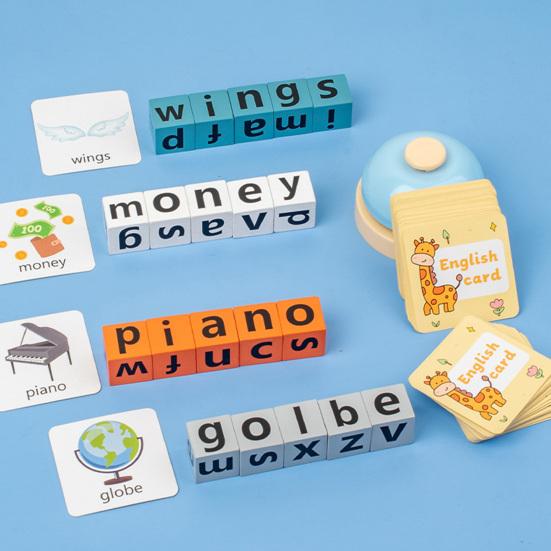 Yousheng Dice Word Game Logical Thinking Reaction Speed Hand-Eye Coordination Multiplayer Play with Buzzer 20 Letter Blocks 64 Word Cards Early Toy