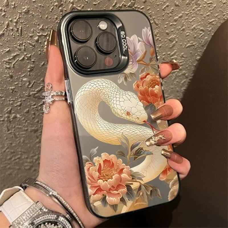 Luxury Snake Year Anti-drop Armour Case For iPhone 16 15 Pro Max 15 14 13 12 11 Pro X XR XS 7 8 Plus Lens Protect Plating Cover