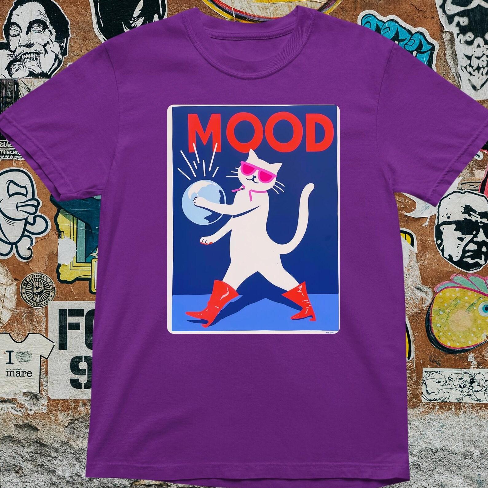 Mood Cat T-Shirt – Funny Dancing Cat Graphic Tee, Red Boots Meme Shirt L