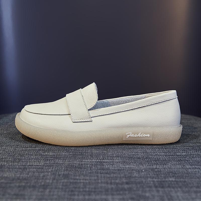 Soft-soled Single Shoes Women's Mori Women's Versatile Leather Little White Shoes British Lazy Doudou Shoes Pregnant Women Flat-soled Shallow Mouth 
