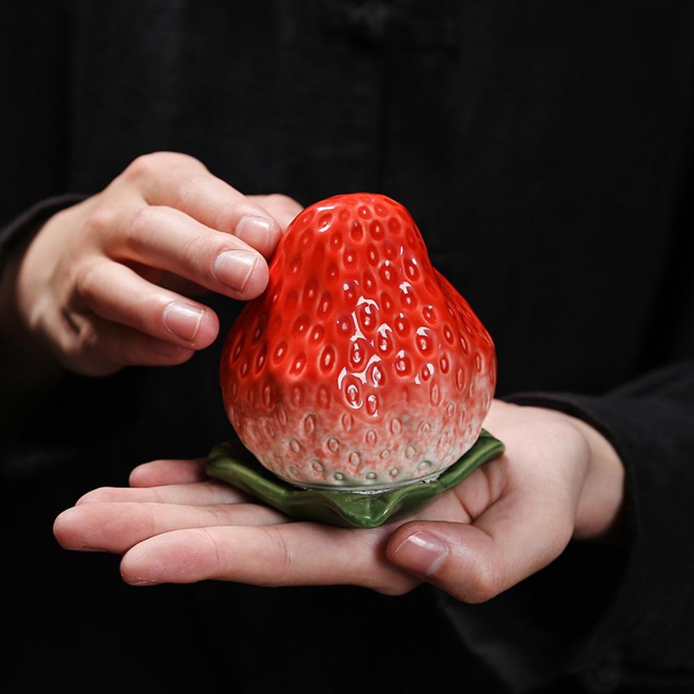 Ceramic Strawberry Tea Canister Simulation Sugar Jar Multifunctional Tea Storage Tank Bar