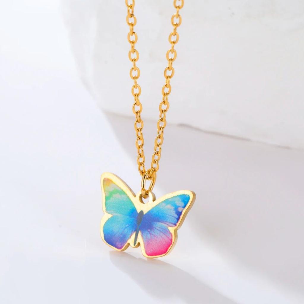 Teamer Colorful Butterfly Necklace For Women Girls Gold Color Stainless Steel Birthday Fashion Jewelry Gift Wholesale 2026 New