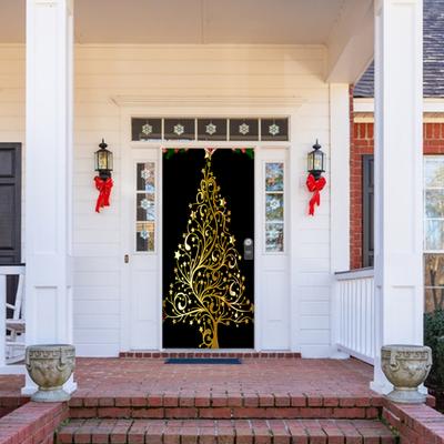 Christmas Door Cover Colorful Print Christmas Door Decoration Backdrop Front Door Decor Holiday Festive Xmas Party Supplies