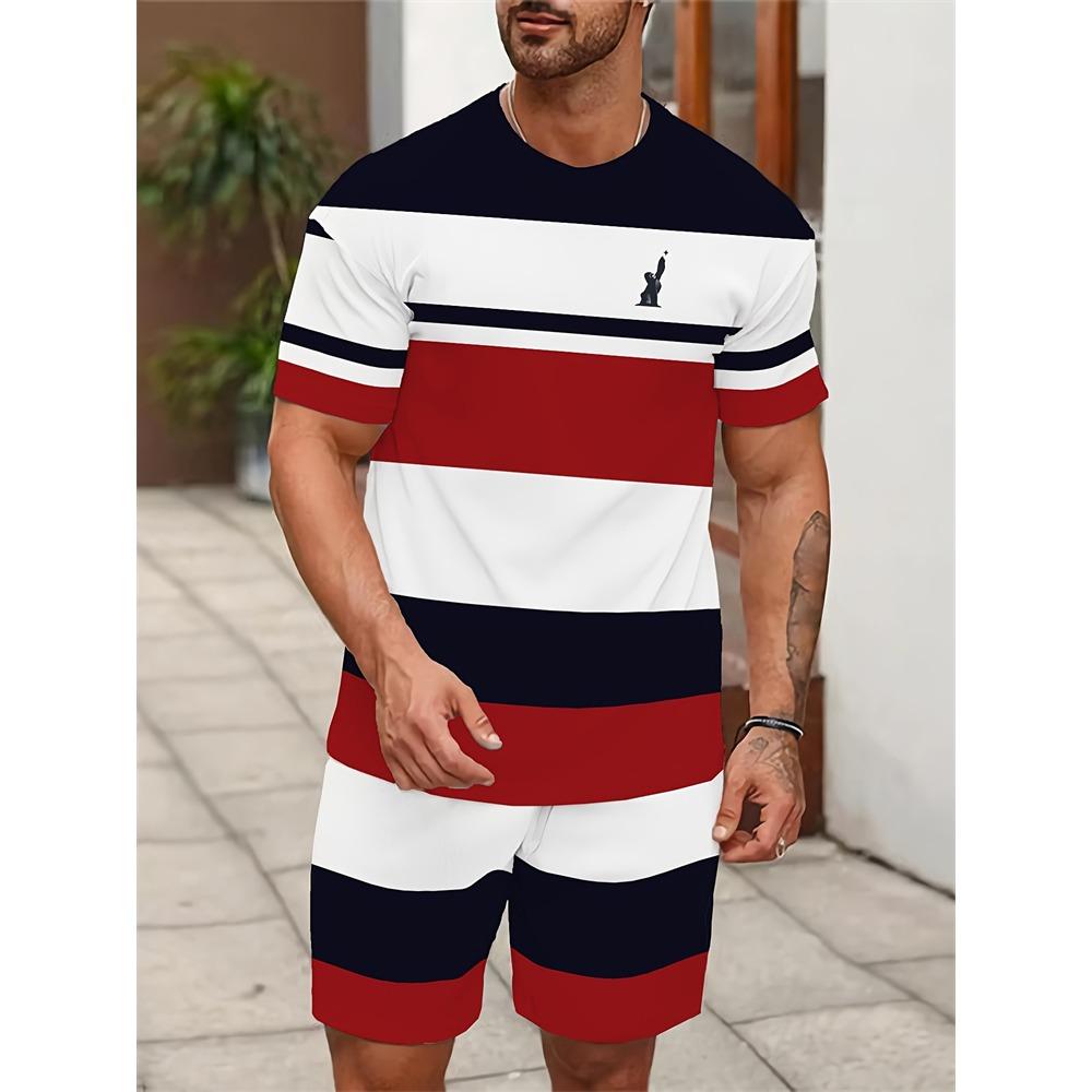 Summer Men's Personalized Two-piece Short-sleeved Cartoon Duck Print Drawstring Shorts Fashion Outdoor Large Size Sports Suit