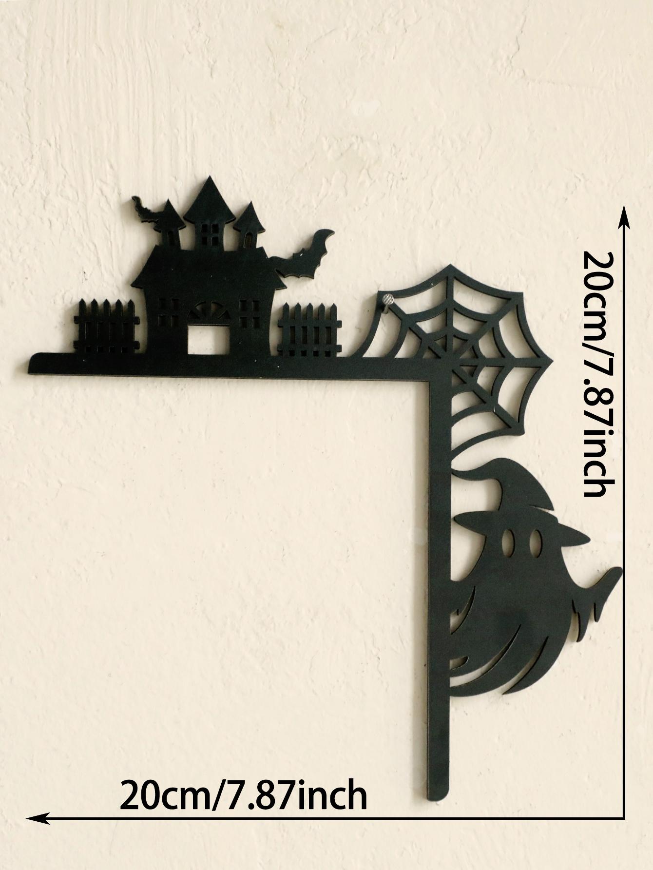 

Wooden Halloween Door Corner Decor, Gothic Haunted House, Ghost & Spider Web Design, Black Wall Hanging Ornament for Home Party