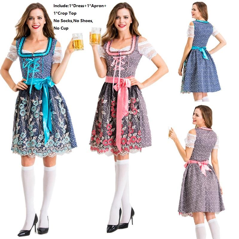 Women Dress Dirndl German Oktoberfest Bavarian Beer Wench Costume Maid Cosplay