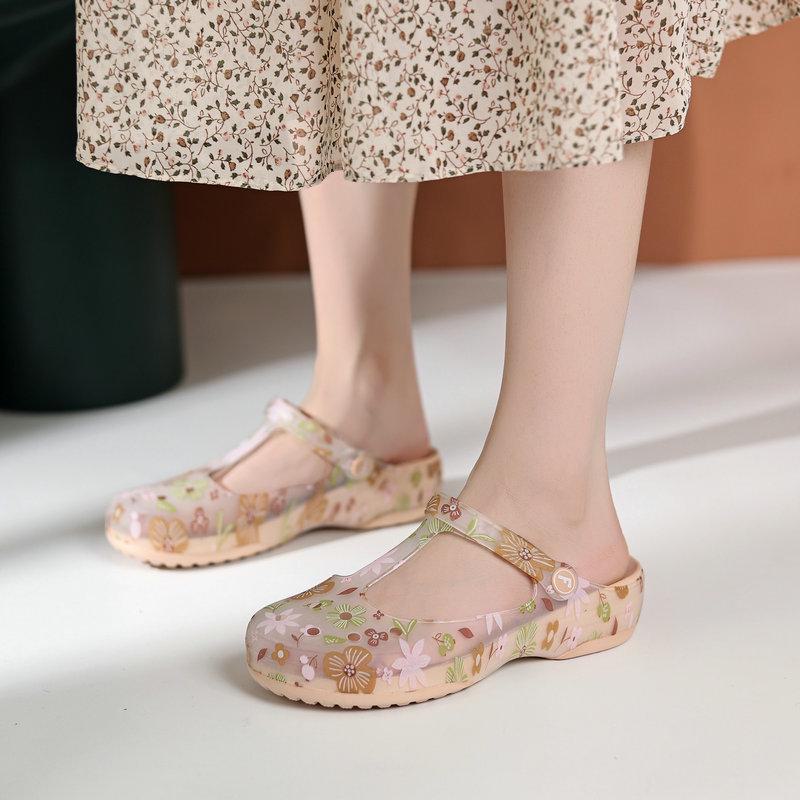 2024 Women's Summer Printed Thick-Soled Beach Sandals - Soft Jelly Shoes for Nurses and Pregnant Women