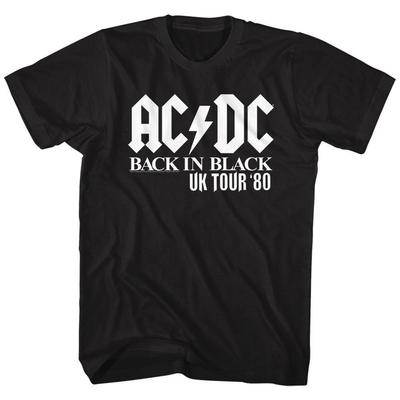 AC/DC Back In Black 1980 UK Tour Schwarze Rock and Roll Musik Band T-T-shirt Tops Tees Herren Damen Unisex