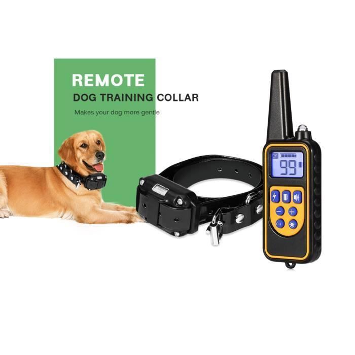 880m Choc Électrique Rechargeable Étanche Chien collier de Dressage avec écran LCD pour Tous les tailles des Chiens Noir et Jaune