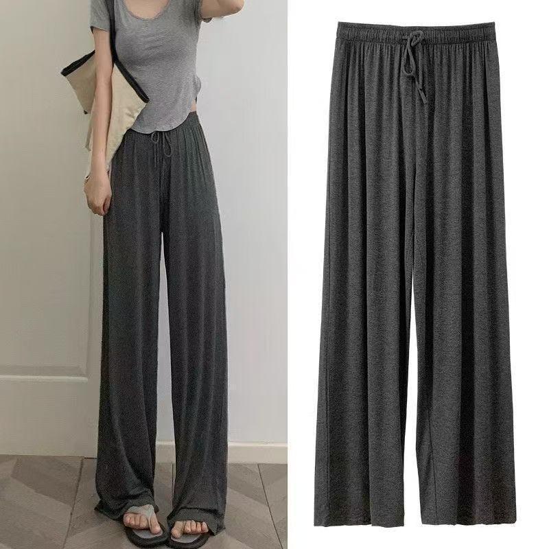 Women's Plus Size Summer High-Waist Modal Wide-Leg Pants - Lightweight, Loose Fit, Straight Leg Ice Silk