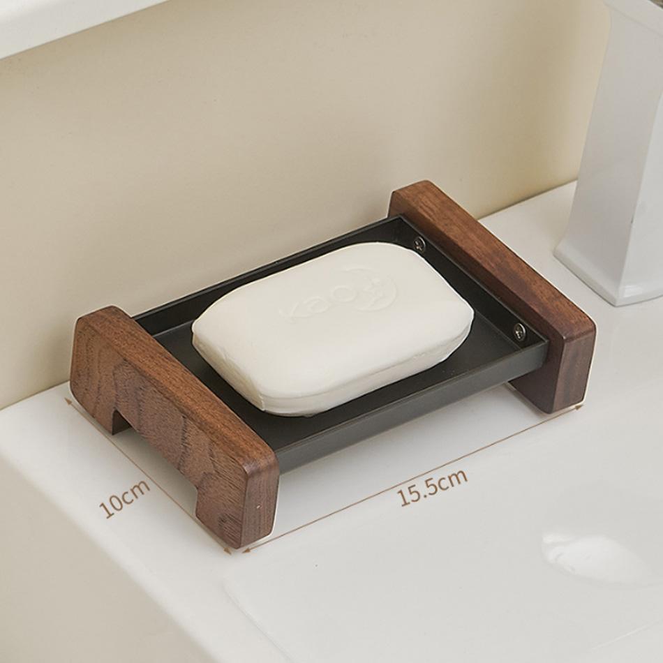 Wood Soap Dish Holder White Black Grey Aluminum Toilet Lavatory Hand Wash Bathroom Washbasin Shower Soap Holders Storage Shelf