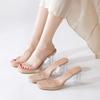 Thick-soled beautiful waterproof table sandals women's thick heels summer new transparent crystal high heels nude cool slippers
