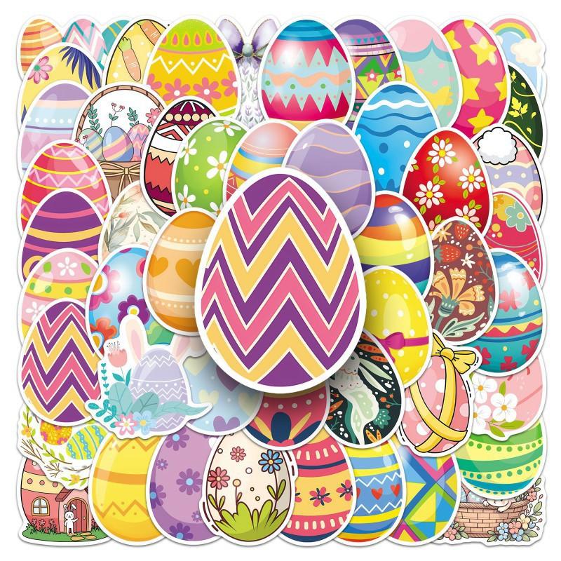 50 Easter Egg Stickers Colored Cartoon Graffiti Waterproof Decorative Hand Ledger