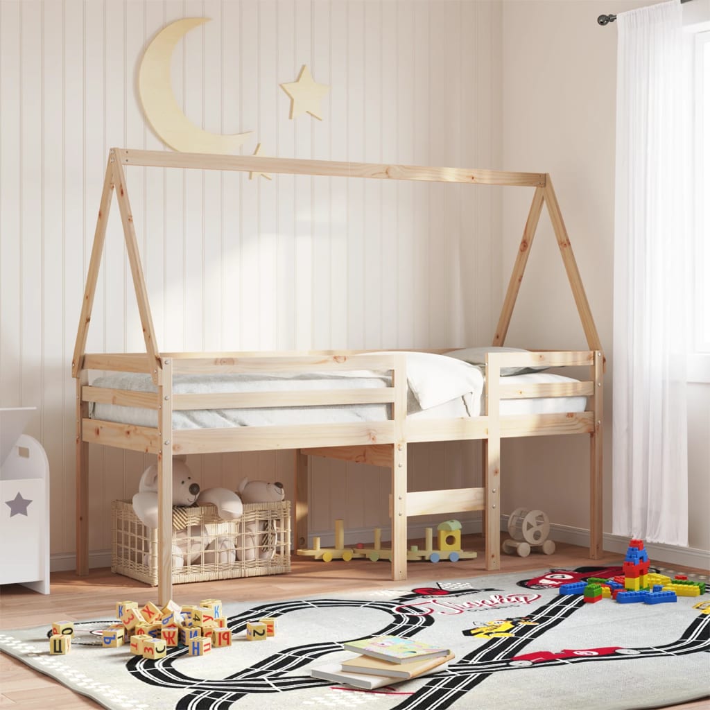 High Bed with Roof 80 x 200 cm Solid Pine Wood