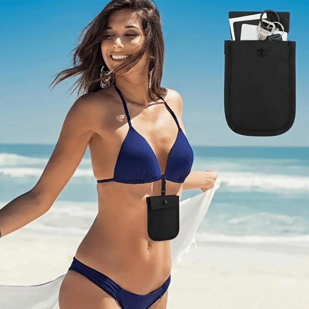 Solid Color Hidden Bra Wallet Anti-theft Safe RFID-Blocking Money Pouch Portable with Adjustable Elastic Strap