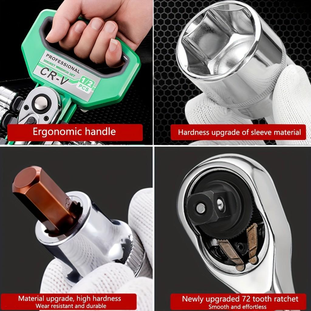1/4 inch Ratchet Socket Wrench Set Multifunctional Mechanical Tool Kit and Sockets Set Portable Household Repair Tool Kit