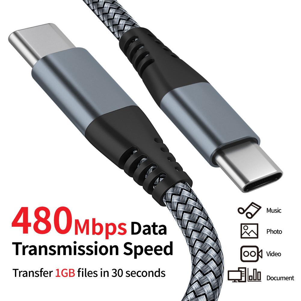 Double-ended Type-c PD Fast Charging Data Cable C to C 90 Degree Elbow 60W Notebook Computer Mobile Phone Charging Cable